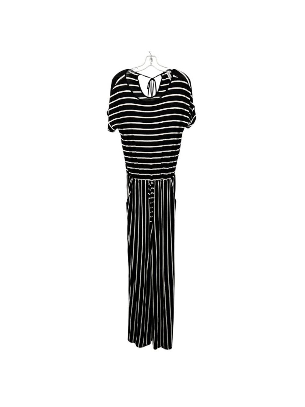 Zenana Premium Striped Jumpsuit Short Sleeve Black/White Wide Leg Size Medium